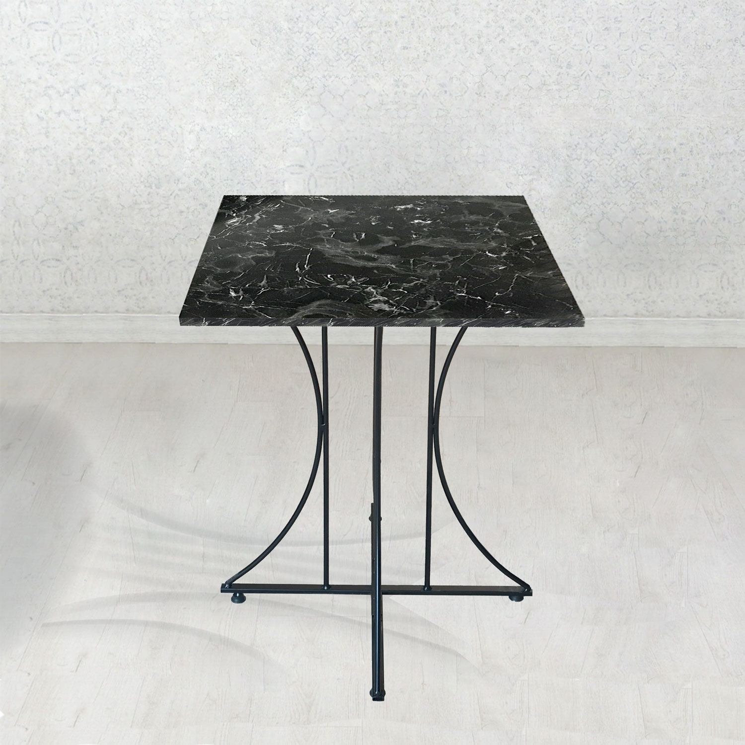 2 Person 60X60 Table Set Marble Pattern + 2 Pieces Combed Black
