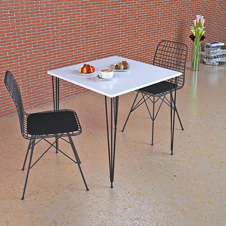 2 Person 70X70 Table Set (White) + 2 Wire Chairs