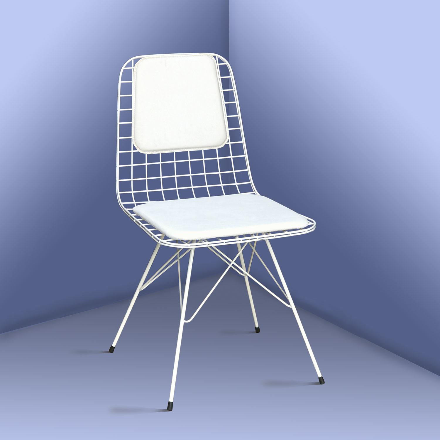 4 Kişilik 130X70 Beyaz Masa Takımı + 4 Adet  Sırt Minderli Tel Sandalye