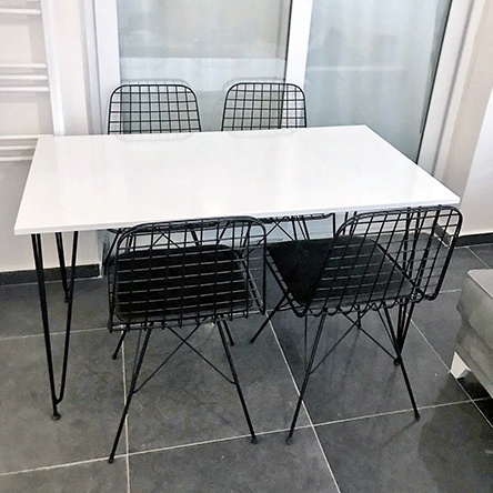 4 Person 130x70 Table Set (White) + 4 Wire Chairs