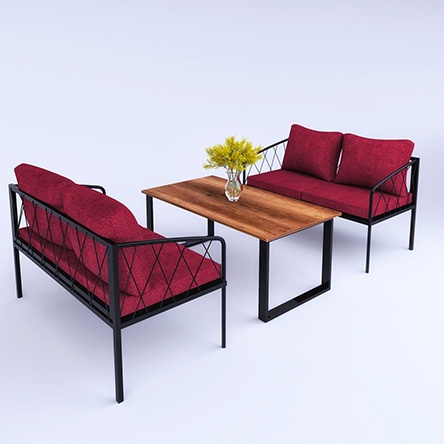 2+2+Coffee Red Metal Sofa Set