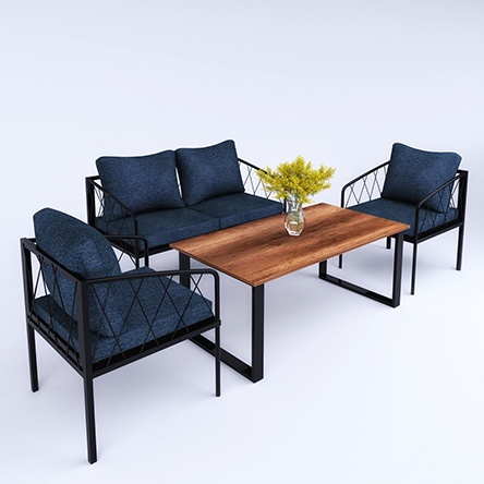 2+1+1+Coffee Table Blue Metal Sofa Set