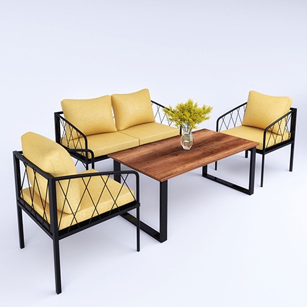 2+1+1+Coffee Table Yellow Metal Sofa Set